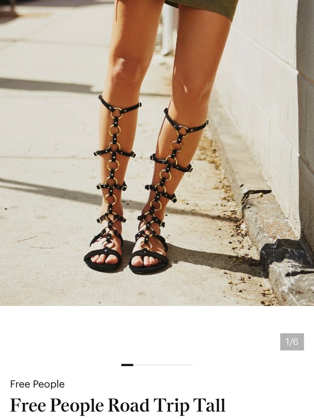 Black Gladiator Knee-High Sandals with Gold Rings